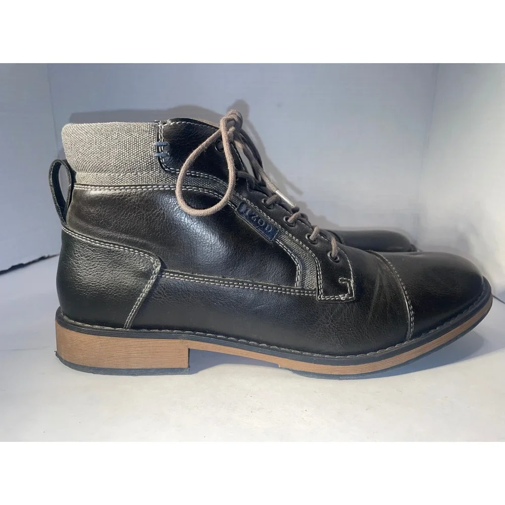 IZOD Mens Size 10.5M Cap Toe‎ Lace Up Ankle Boots Leather Black Gray EXCELLENT